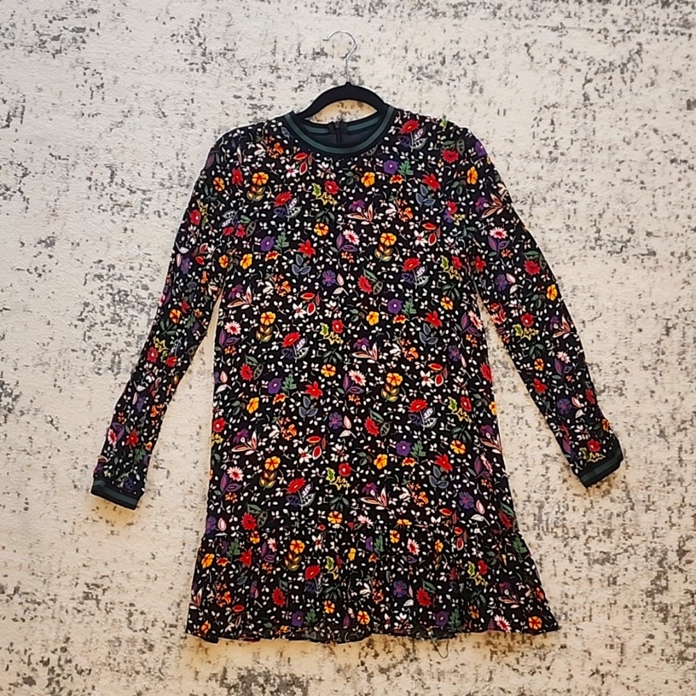 Zara Trafaluc Collection Black Multicolor Floral Mini Dress Ruffle